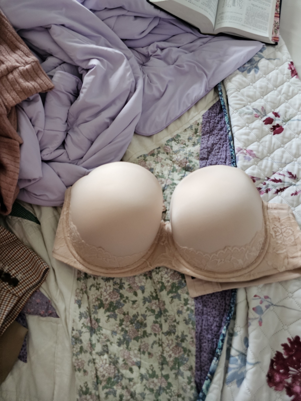 Strapless Push-Up Bra in Nude with Lace Trim